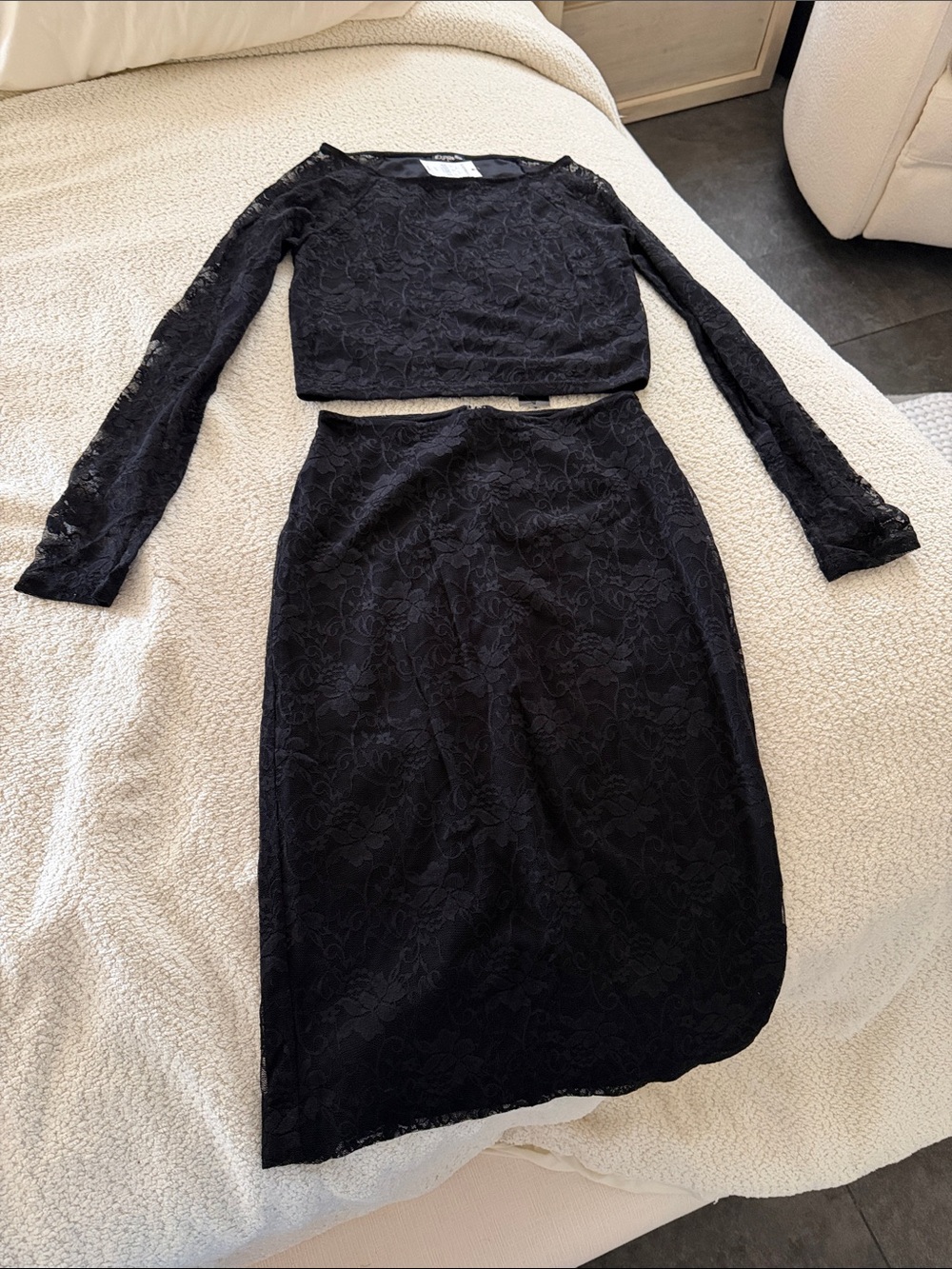 Express Black Lace Two-Piece Skirt Set